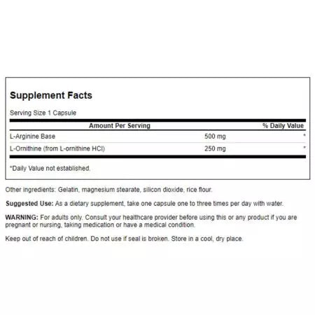 „Swanson Larginine & Lornithine 100“ kapsulės