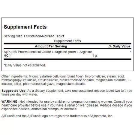 Swanson Larginine Release soutenue 1000 mg 90 comprimés