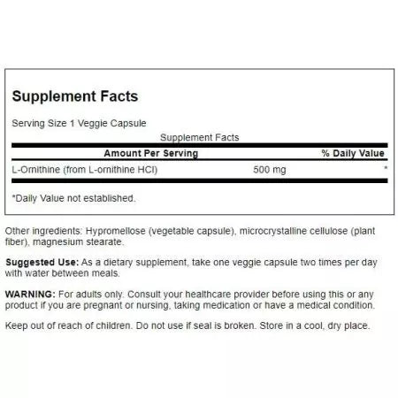 Swanson lornithine 500 mg 60 cápsulas de vegetales