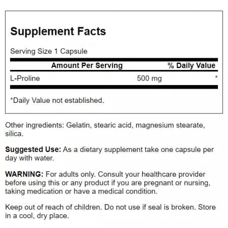 Swanson LProline 500 mg 100 Capsules