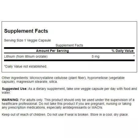 Swanson litium orotat 5 mg 60 vegetariska kapslar