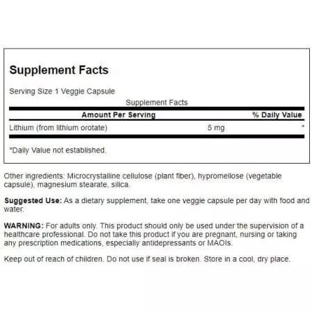 Swanson Lithium Orotate 5 mg 60 Vegetarian Capsules