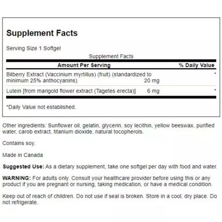 Swanson Lutein ja Bilberry 120 pehmetel