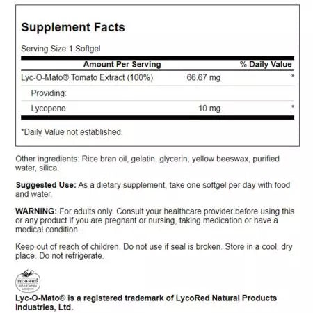 Swanson Lycomato Lycopene 10mg 60 Softgels