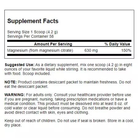 Swanson Magnesium Cytrynian 630 mg 8,6 uncji proszek