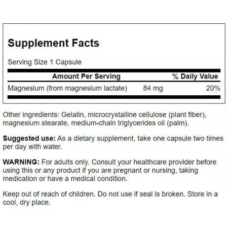 Swanson Magnesium Lactate 84 mg 120 κάψουλες