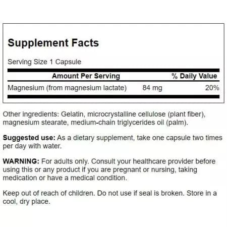 Swanson Magnesium Lactate 84 mg 120 Capsules