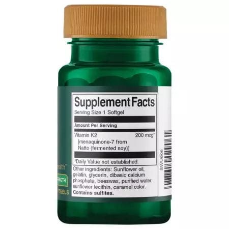 Swanson Maximum Strength, Real Food Vitamin K2, 200mcg 30 Softgels