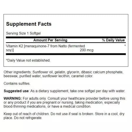 Swanson Maximum Strength, Real Food Vitamin K2, 200mcg 30 Softgels