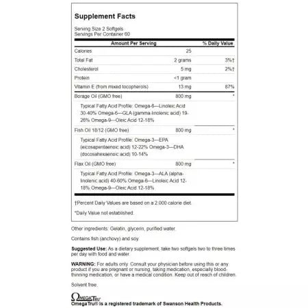 Swanson Multiomega 369 linu, borā un zivju eļļas 120 SoftGels