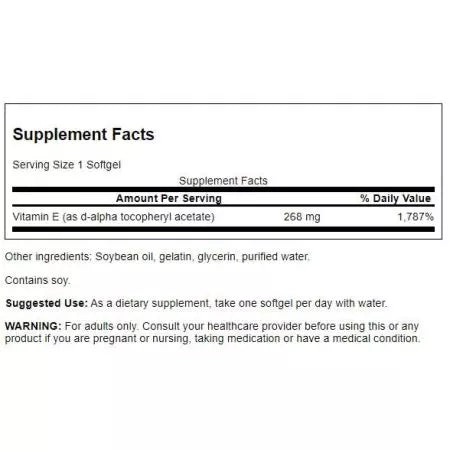 Swanson dabiskais E vitamīns dabiskais 400iu (268 mg) 250 SoftGels