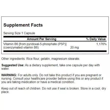 Swanson P5P Pyridoxal5fosfaatti 20 mg 60 kapselia