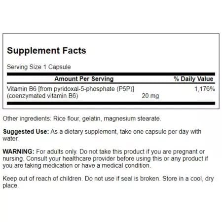 Swanson P5P Pyridoxal5Phosphate 20 mg 60 Capsules