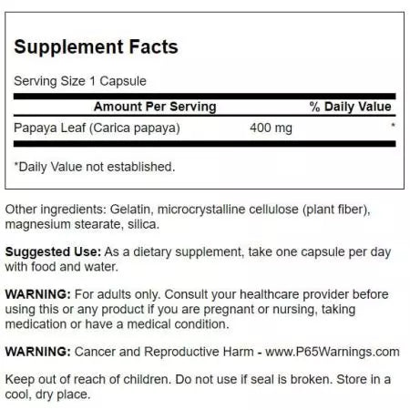 Суонсън Папая Лист 400 mg 60 капсули