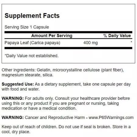 Swanson Papaya Leaf 400 mg 60 Capsules