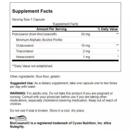 Swanson Policosanol 20 mg 60 Capsules