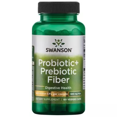 Swanson Probiotic+ prebiotic fiber 500 millioner CFU 60 veggie -kapsler