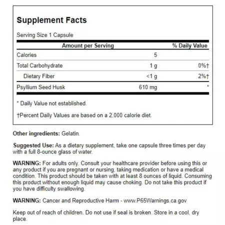 Swanson -Psylliumschalen 610 mg 100 Kapseln