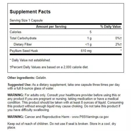 Swanson Psyllium Husks 610 mg 100 Capsules