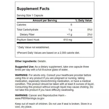 Swanson -Psylliumschalen 610 mg 300 Kapseln