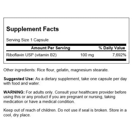 Swanson riboflavine Vitamine B2 100 mg 100 capsules