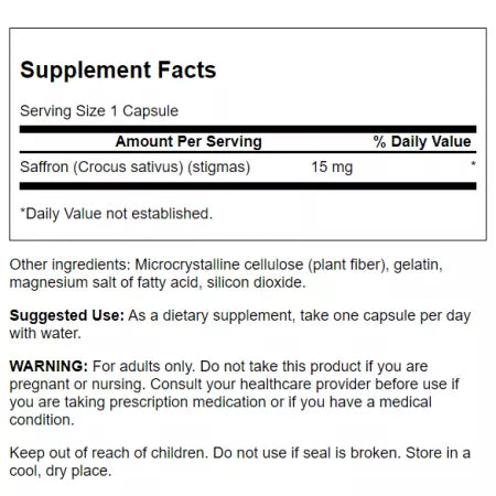 Swanson Saffron Whole Ground Stigmas 15 mg 60 Capsules