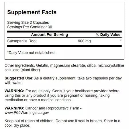 Swanson Sarsaparilla Root 450 mg 60 capsule