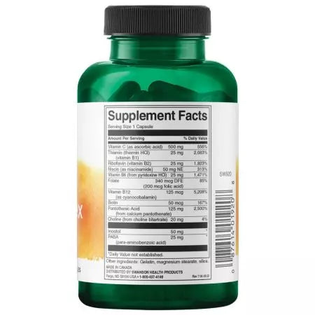 Swanson Super Stress BComplex con cápsulas de vitamina C 100