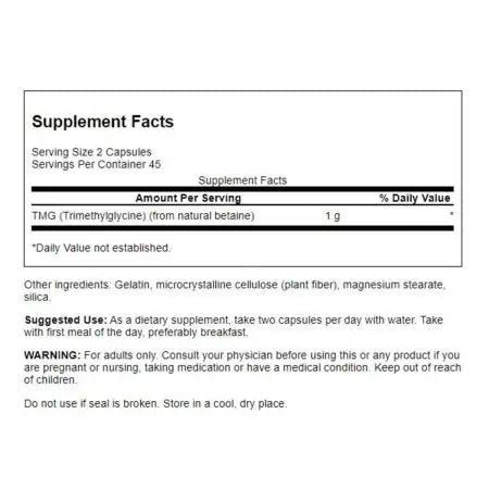 Swanson TMG -trimetyyliglysiini 500 mg 90 kapselia