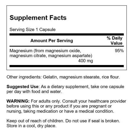 Swanson Triple Magnesium Complex 400mg 300 Capsules