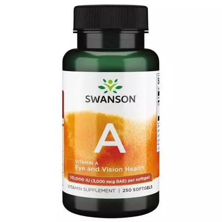 „Swanson Vitamin A 10 000IU“ (3 000 mcg) 250 minkštųjų pluoštų