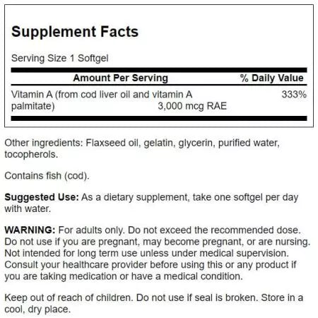 Swanson -vitamin A 10 000 mcg (3000mcg) 250 SoftGel