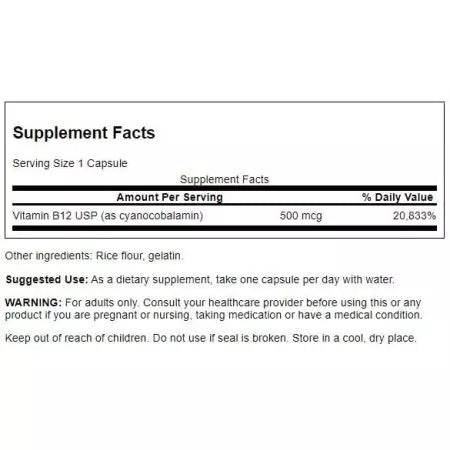 Swanson vitamin B12 500 mcg 100 kapslar