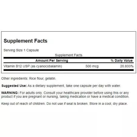 Swanson Vitamina B12 500mcg 250 cápsulas