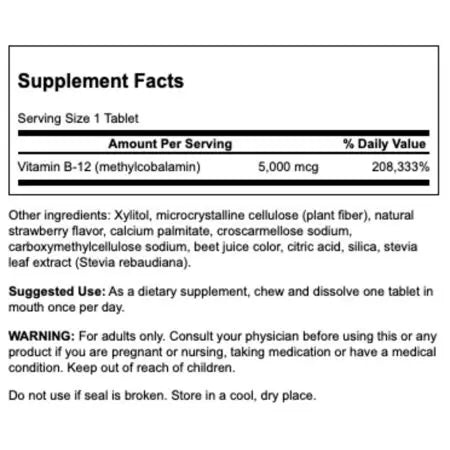 Swanson vitamīns B12 metilkobalamīns 5000 mcg 60 tabletes