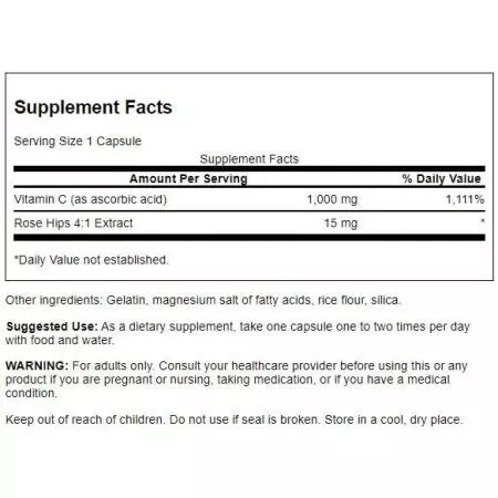 Swanson vitamin C med rose hofter 1.000 mg 250 kapsler