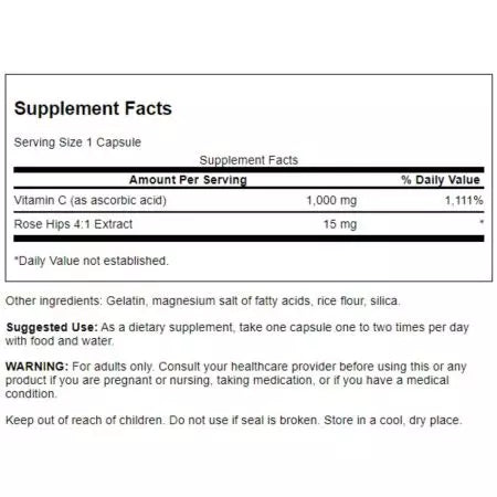 Swanson C vitamīns ar rožu gurniem 1000 mg 30 kapsulas