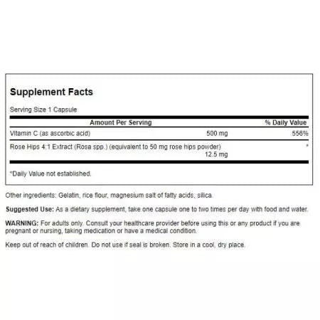 Swanson Vitamina C com quadris rosa 500 mg 100 cápsulas