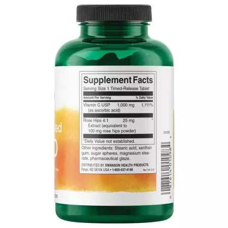 Swanson C vitamīns ar rožu gurnu laika laiku 1000 mg 250 tabletes