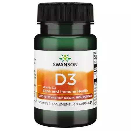 Swanson Vitamina D3 Alta potencia 1,000 UI (25 mcg) 60 Cápsulas