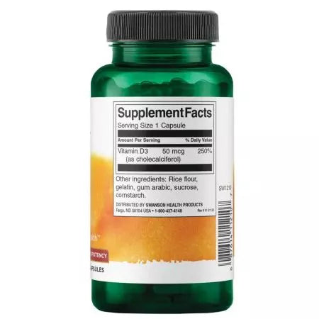 Swanson vitamīns D3 Augstāka potence 2000 SV (50 mcg) 250 kapsulas