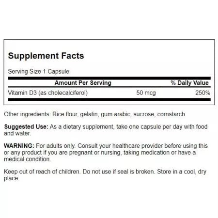 Swansoni D3 kõrgem potents 2000 RÜ (50 mcg) 250 kapslit