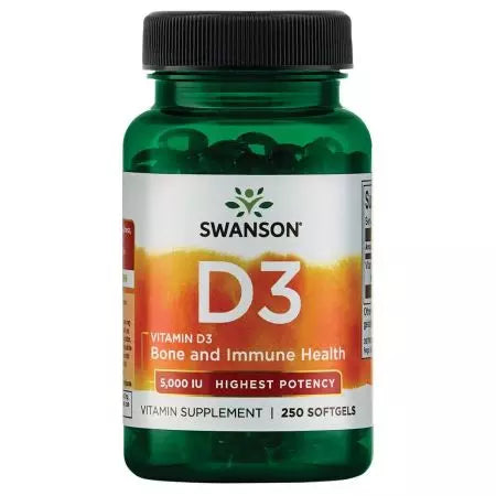 Swanson Vitamin D3 Nejvyšší účinnost 5 000 IU (125 mcg) 250 softgelů