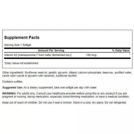 Swanson Vitamin K2 Natural 100 mcg 30 Softgels