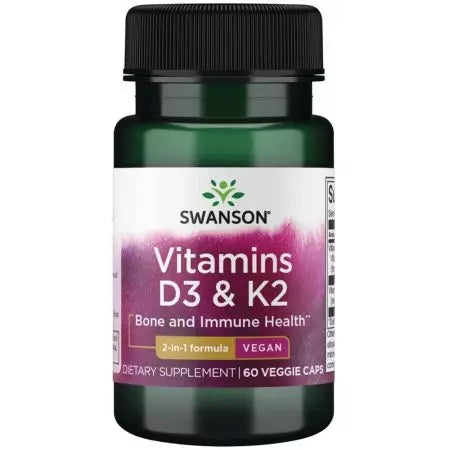 Swanson Vitamins D3 e K2 2.000IU e 75 McG 60 Cápsulas de Vegas