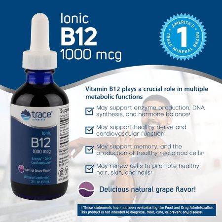 Trace Minerals nestemäinen ioninen B12 (1000 mcg) 2 unssia