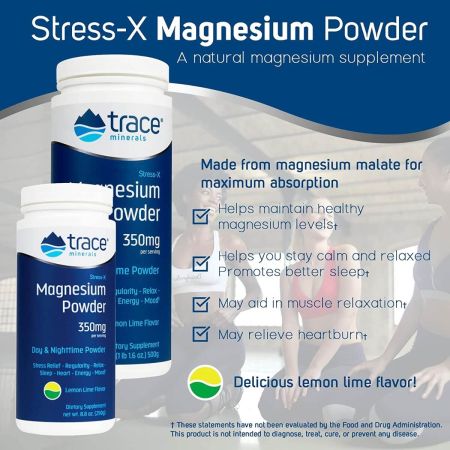 Trace Minerals stressx магнезиев прах 350mg аромат на лимон, 500g