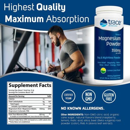 Trace Minerals Stressx Magnésium Powder 350mg Lemonlime Flavour 500g