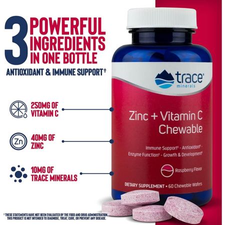 Trace Minerals Zinc et Vitamine C Raspberry 60 CHEWABLES