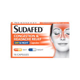 Sudafed Congestion & Headache Day & Night Capsules Pack of 16 - welzo